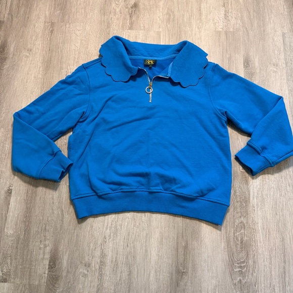 SSYS Sweaters - SSYS The Label Small Blue Scalloped Collar 1/4 Zip Pullover Preppy Coastal Mom